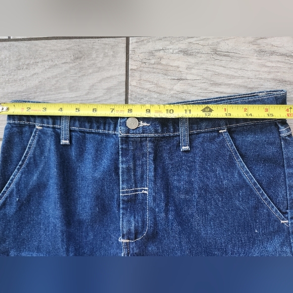 Polo Jeans Ralph Lauren Carpenter Skirt Sz 8 Blue Cotton Y2k Pockets Denim Patch - Picture 5 of 11